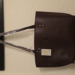 kangaROOS Dark Maroon Leather Emblem Tote Bag